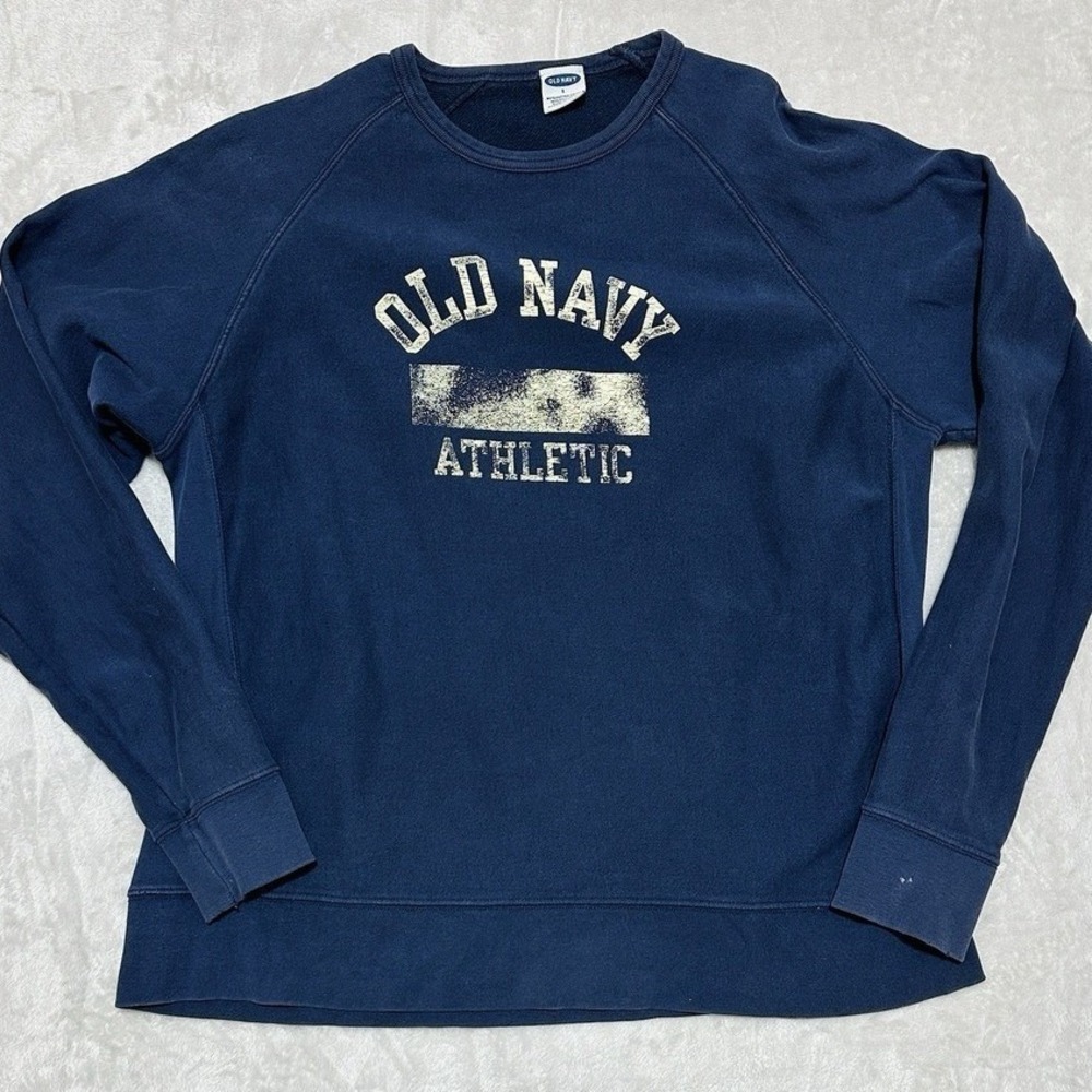 Y2K Old Navy Sweatshirt Athletic Graphic Raglan Mens Large Blue Heavy Weight